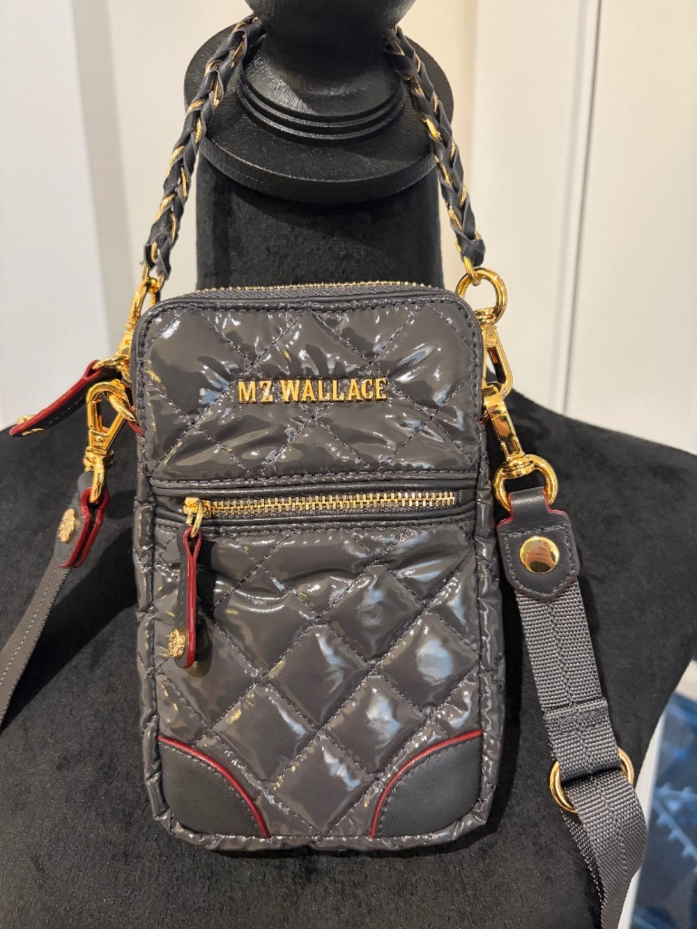 MZ Wallace Grey Quilted Mini Crossbody Bag